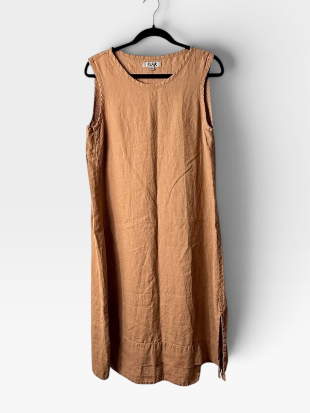 Flax 100% Linen Dress Women's Size Small Caramel Midi Lightweight Summer (H)